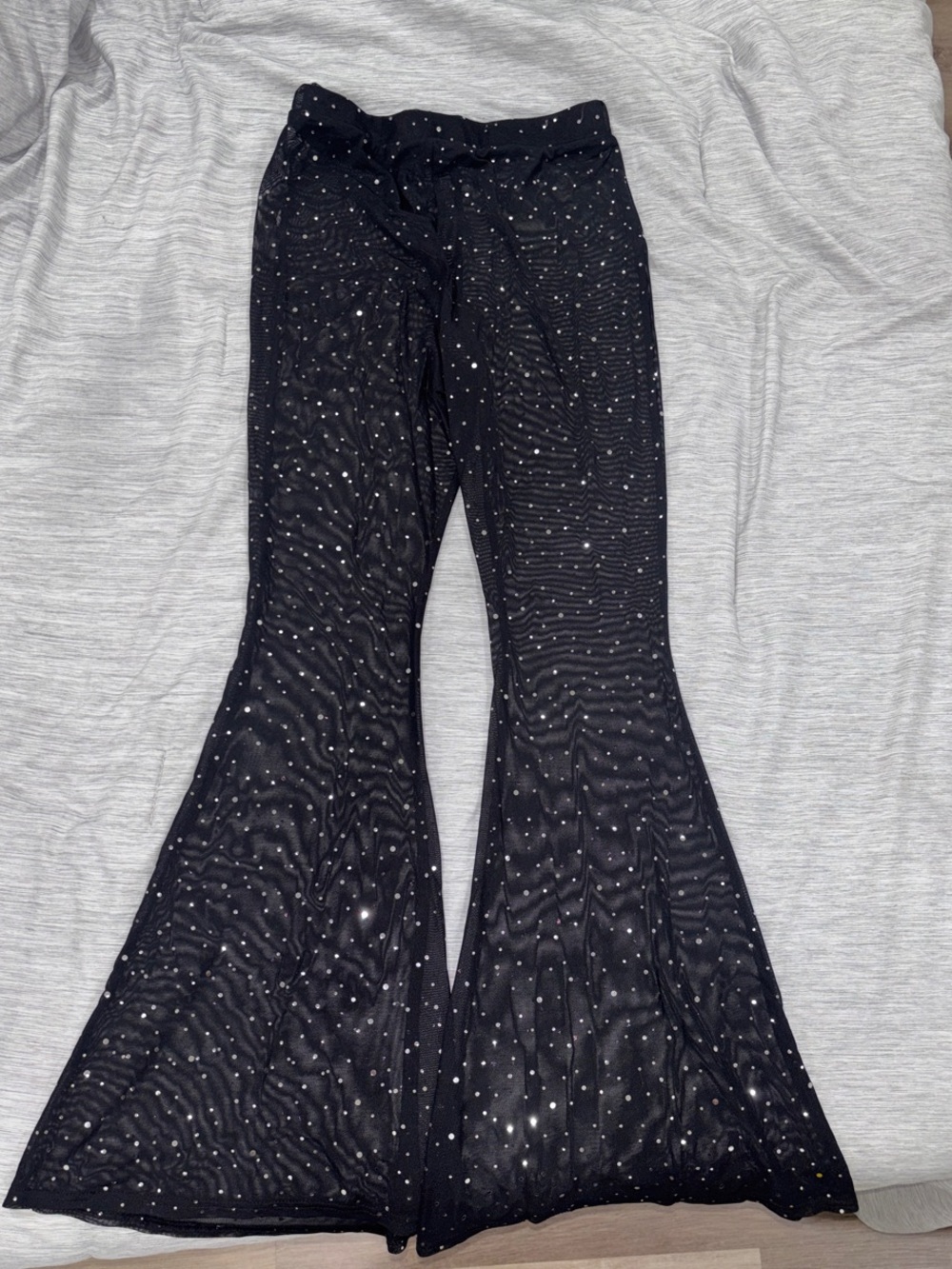 Black Sparkle Flared SHEER Bottoms